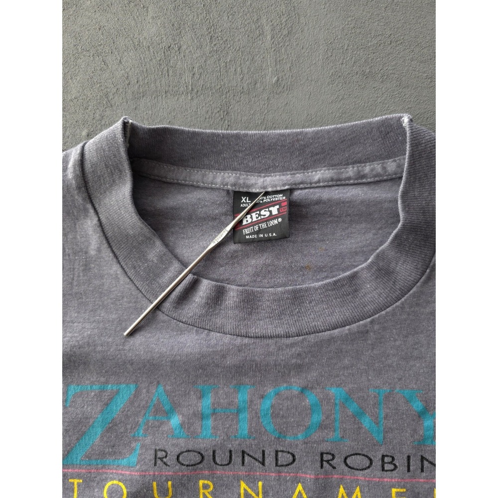 Vintage 90s Zahonyi Soccer Tournament Grey Single Stitch Crewneck T-shirt XL - Picture 3 of 7